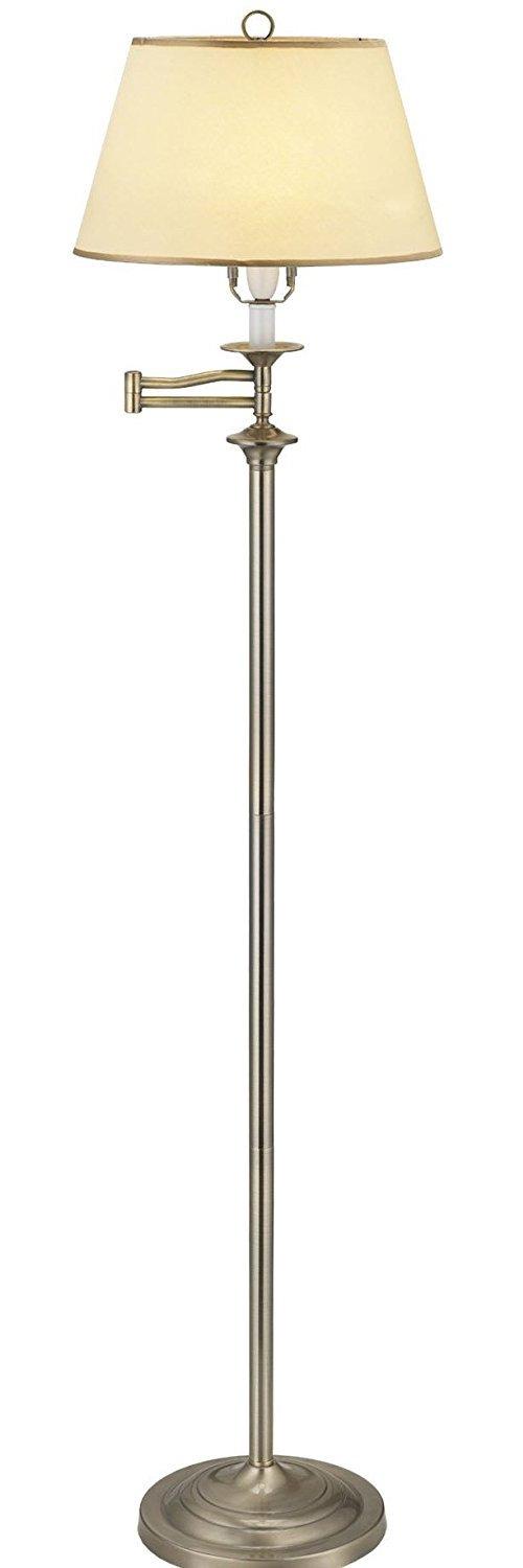 Traditional Antique Brass Swing Arm Floor Lamp with Cream Shade